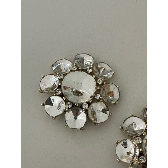 Vintage Women's Silver Rhinestone Rosette Stone Clip-on Earrings - Picture 3 of 13